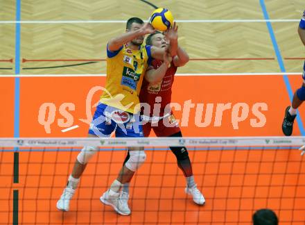 Volleyball. CEV Cup. SK Zadruga Aich/Dob gegen VK Dukla Liberec (CZE).   Konrad Formela, Manuel Steiner (Aich/Dob). Bleiburg, am 18.11.2020.
Foto: Kuess
www.qspictures.net
---
pressefotos, pressefotografie, kuess, qs, qspictures, sport, bild, bilder, bilddatenbank