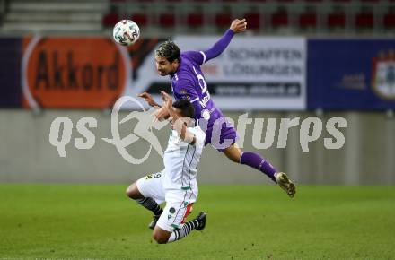 Fussball 2. Liga. SK Austria Klagenfurt gegen FC Wacker Innsbruck.   Maximiliano Moreira Romero (Klagenfurt), Ronivaldo Bernardo Sales (Innsbruck). Klagenfurt, am 20.11.2020.
Foto: Kuess
www.qspictures.net
---
pressefotos, pressefotografie, kuess, qs, qspictures, sport, bild, bilder, bilddatenbank