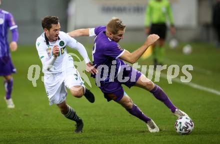 Fussball 2. Liga. SK Austria Klagenfurt gegen FC Wacker Innsbruck.  Markus Rusek (Klagenfurt), Alexander Joppich (Innsbruck). Klagenfurt, am 20.11.2020.
Foto: Kuess
www.qspictures.net
---
pressefotos, pressefotografie, kuess, qs, qspictures, sport, bild, bilder, bilddatenbank