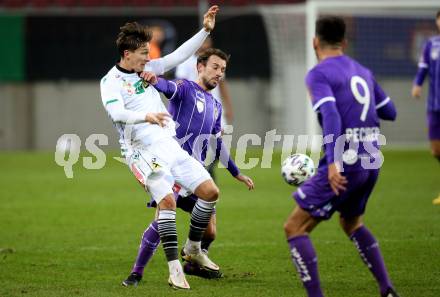 Fussball 2. Liga. SK Austria Klagenfurt gegen FC Wacker Innsbruck.  Philipp Huetter (Klagenfurt), Raphael Galle (Innsbruck). Klagenfurt, am 20.11.2020.
Foto: Kuess
www.qspictures.net
---
pressefotos, pressefotografie, kuess, qs, qspictures, sport, bild, bilder, bilddatenbank