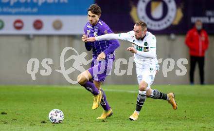 Fussball 2. Liga. SK Austria Klagenfurt gegen FC Wacker Innsbruck.   Thorsten Mahrer (Klagenfurt), Fabio Viteritti (Innsbruck). Klagenfurt, am 20.11.2020.
Foto: Kuess
www.qspictures.net
---
pressefotos, pressefotografie, kuess, qs, qspictures, sport, bild, bilder, bilddatenbank