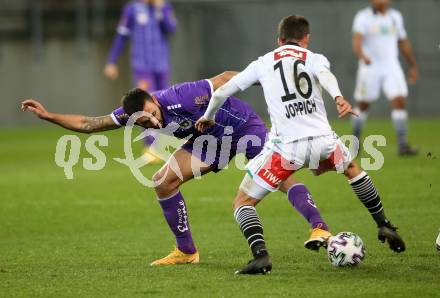 Fussball 2. Liga. SK Austria Klagenfurt gegen FC Wacker Innsbruck.  Markus Pink (Klagenfurt), Alexander Joppich (Innsbruck). Klagenfurt, am 20.11.2020.
Foto: Kuess
www.qspictures.net
---
pressefotos, pressefotografie, kuess, qs, qspictures, sport, bild, bilder, bilddatenbank