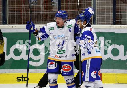 EBEL. Eishockey Bundesliga. VSV gegen spusu Vienna Capitals.  Torjubel Scott Kosmachuk, Sahir Gill (VSV). Villach, am 21.11.2020.
Foto: Kuess
www.qspictures.net
---
pressefotos, pressefotografie, kuess, qs, qspictures, sport, bild, bilder, bilddatenbank