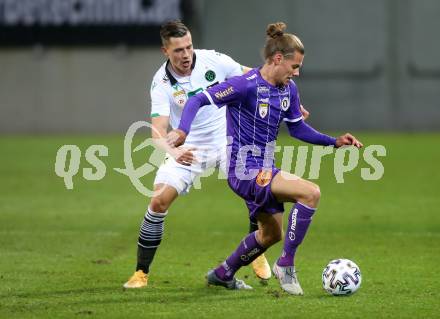 Fussball 2. Liga. SK Austria Klagenfurt gegen FC Wacker Innsbruck.  Patrick Greil (Klagenfurt), Markus Wallner (Innsbruck). Klagenfurt, am 20.11.2020.
Foto: Kuess
www.qspictures.net
---
pressefotos, pressefotografie, kuess, qs, qspictures, sport, bild, bilder, bilddatenbank