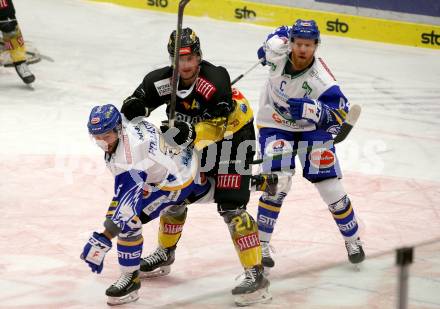 EBEL. Eishockey Bundesliga. VSV gegen spusu Vienna Capitals. Jerry Pollastrone, Jamie Fraser,  (VSV), Ty Loney  (Vienna). Villach, am 21.11.2020.
Foto: Kuess
www.qspictures.net
---
pressefotos, pressefotografie, kuess, qs, qspictures, sport, bild, bilder, bilddatenbank