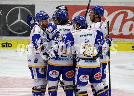 EBEL. Eishockey Bundesliga. VSV gegen spusu Vienna Capitals.  Torjubel Chris Collins, Scott Kosmachuk, Jordan Caron, Jamie Fraser, Sahir Gill (VSV). Villach, am 21.11.2020.
Foto: Kuess
www.qspictures.net
---
pressefotos, pressefotografie, kuess, qs, qspictures, sport, bild, bilder, bilddatenbank
