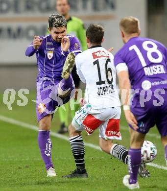 Fussball 2. Liga. SK Austria Klagenfurt gegen FC Wacker Innsbruck.  Maximiliano Moreira Romero (Klagenfurt), Alexander Joppich (Innsbruck). Klagenfurt, am 20.11.2020.
Foto: Kuess
www.qspictures.net
---
pressefotos, pressefotografie, kuess, qs, qspictures, sport, bild, bilder, bilddatenbank