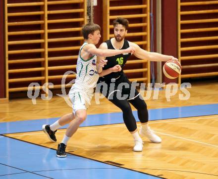 Basketball Zweite Liga 2020/2021. Grunddurchgang 8. Runde. KOS Celovec gegen Basket Flames. Samuel Seher (KOS Celovec), Ben Seipt (Basket Flames). Klagenfurt, am 22.11.2020.
Foto: Kuess
www.qspictures.net

---
pressefotos, pressefotografie, kuess, qs, qspictures, sport, bild, bilder, bilddatenbank