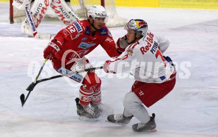 EBEL. Eishockey Bundesliga. KAC gegen	EC Red Bull Salzburg. Clemens Unterweger,  (KAC), John Jason Peterka (Salzburg). Klagenfurt, am 22.11.2020.
Foto: Kuess
www.qspictures.net

---
pressefotos, pressefotografie, kuess, qs, qspictures, sport, bild, bilder, bilddatenbank
