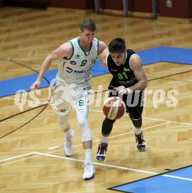 Basketball Zweite Liga 2020/2021. Grunddurchgang 8. Runde. KOS Celovec gegen Basket Flames. Jernej Heine Andolsek (KOS Celovec), Julian Alper (Basket Flames). Klagenfurt, am 22.11.2020.
Foto: Kuess
www.qspictures.net

---
pressefotos, pressefotografie, kuess, qs, qspictures, sport, bild, bilder, bilddatenbank