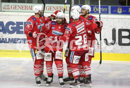 EBEL. Eishockey Bundesliga. KAC gegen	EC Red Bull Salzburg. Torjubel Blaz Gregorc, Marcel Witting, Martin Schumnig, Michael Kernberger (KAC). Klagenfurt, am 22.11.2020.
Foto: Kuess
www.qspictures.net

---
pressefotos, pressefotografie, kuess, qs, qspictures, sport, bild, bilder, bilddatenbank