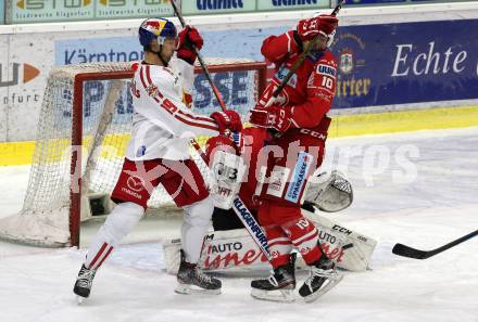 EBEL. Eishockey Bundesliga. KAC gegen	EC Red Bull Salzburg. Thomas Vallant,  (KAC), Rick Schofield (Salzburg). Klagenfurt, am 22.11.2020.
Foto: Kuess
www.qspictures.net

---
pressefotos, pressefotografie, kuess, qs, qspictures, sport, bild, bilder, bilddatenbank
