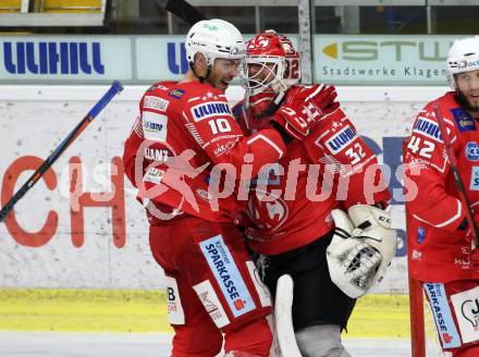 EBEL. Eishockey Bundesliga. KAC gegen	EC Red Bull Salzburg.  Thomas Vallant, Sebastian Dahm (KAC). Klagenfurt, am 22.11.2020.
Foto: Kuess
www.qspictures.net

---
pressefotos, pressefotografie, kuess, qs, qspictures, sport, bild, bilder, bilddatenbank