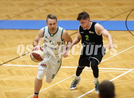 Basketball Zweite Liga 2020/2021. Grunddurchgang 8. Runde. KOS Celovec gegen Basket Flames. Tim Huber (KOS Celovec), David Wrumnig (Basket Flames). Klagenfurt, am 22.11.2020.
Foto: Kuess
www.qspictures.net

---
pressefotos, pressefotografie, kuess, qs, qspictures, sport, bild, bilder, bilddatenbank