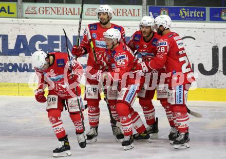 EBEL. Eishockey Bundesliga. KAC gegen	EC Red Bull Salzburg. Torjubel Blaz Gregorc, Marcel Witting, Martin Schumnig, Michael Kernberger (KAC). Klagenfurt, am 22.11.2020.
Foto: Kuess
www.qspictures.net

---
pressefotos, pressefotografie, kuess, qs, qspictures, sport, bild, bilder, bilddatenbank