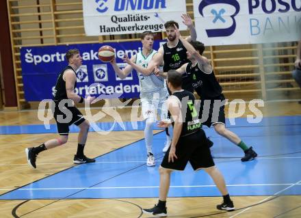 Basketball Zweite Liga 2020/2021. Grunddurchgang 8. Runde. KOS Celovec gegen Basket Flames. Lovro Fizuleto (KOS Celovec), Philipp Germ, Ben Seipt, Lorenz Gerstendoerfer, Stefan Obermann  (Basket Flames). Klagenfurt, am 22.11.2020.
Foto: Kuess
www.qspictures.net

---
pressefotos, pressefotografie, kuess, qs, qspictures, sport, bild, bilder, bilddatenbank