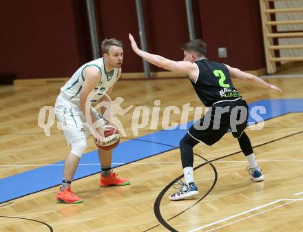 Basketball Zweite Liga 2020/2021. Grunddurchgang 8. Runde. KOS Celovec gegen Basket Flames. Tim Huber, (KOS Celovec), David Wrumnig (Basket Flames). Klagenfurt, am 22.11.2020.
Foto: Kuess
www.qspictures.net

---
pressefotos, pressefotografie, kuess, qs, qspictures, sport, bild, bilder, bilddatenbank