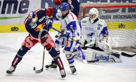 EBEL. Eishockey Bundesliga. VSV gegen EC Red Bull Salzburg.  SEbastian Zauner, Kristers Gudlevskis,  (VSV), Peter Hochkofler (Salzburg). Villach, am 25.11.2020.
Foto: Kuess
www.qspictures.net
---
pressefotos, pressefotografie, kuess, qs, qspictures, sport, bild, bilder, bilddatenbank
