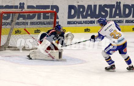 EBEL. Eishockey Bundesliga. VSV gegen EC Red Bull Salzburg. Sahir Gill, Jean   (VSV), Philippe Lamoureux (Salzburg). Villach, am 25.11.2020.
Foto: Kuess
www.qspictures.net
---
pressefotos, pressefotografie, kuess, qs, qspictures, sport, bild, bilder, bilddatenbank