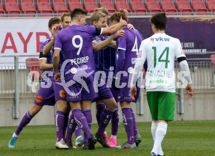 Fussball 2. Liga. SK Austria Klagenfurt gegen  SC Austria Lustenau.  Torjubel, Darijo Pecirep, Patrick Greil (Klagenfurt). Klagenfurt, am 29.11.2020.
Foto: Kuess
www.qspictures.net
---
pressefotos, pressefotografie, kuess, qs, qspictures, sport, bild, bilder, bilddatenbank