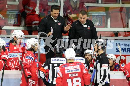 EBEL. Eishockey Bundesliga. KAC gegen	spusu Vienna Capitals.  Co-Trainer David Joseph Fischer, Trainer Andrej Hocevar (KAC). Klagenfurt, am 29.11.2020.
Foto: Kuess
www.qspictures.net

---
pressefotos, pressefotografie, kuess, qs, qspictures, sport, bild, bilder, bilddatenbank