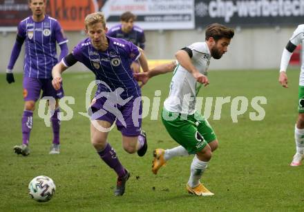 Fussball 2. Liga. SK Austria Klagenfurt gegen  SC Austria Lustenau.  Christopher Cvetko, (Klagenfurt), Michael Lageder (Lustenau). Klagenfurt, am 29.11.2020.
Foto: Kuess
www.qspictures.net
---
pressefotos, pressefotografie, kuess, qs, qspictures, sport, bild, bilder, bilddatenbank