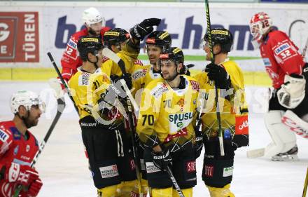 EBEL. Eishockey Bundesliga. KAC gegen	spusu Vienna Capitals.  Torjubel Alex Wall, Colin Campbell, Ty Loney, Marco Richter, Benjamin Nissner  (Vienna). Klagenfurt, am 29.11.2020.
Foto: Kuess
www.qspictures.net

---
pressefotos, pressefotografie, kuess, qs, qspictures, sport, bild, bilder, bilddatenbank