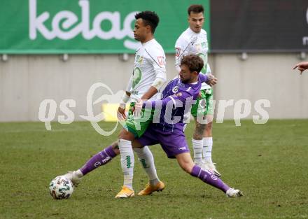 Fussball 2. Liga. SK Austria Klagenfurt gegen  SC Austria Lustenau.  Philipp Huetter (Klagenfurt), Wallace Menezes dos Santos (Lustenau). Klagenfurt, am 29.11.2020.
Foto: Kuess
www.qspictures.net
---
pressefotos, pressefotografie, kuess, qs, qspictures, sport, bild, bilder, bilddatenbank