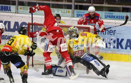 EBEL. Eishockey Bundesliga. KAC gegen	spusu Vienna Capitals. Nicholas ERic Petersen,  (KAC),  Bernhard Starkbaum (Vienna). Klagenfurt, am 29.11.2020.
Foto: Kuess
www.qspictures.net

---
pressefotos, pressefotografie, kuess, qs, qspictures, sport, bild, bilder, bilddatenbank