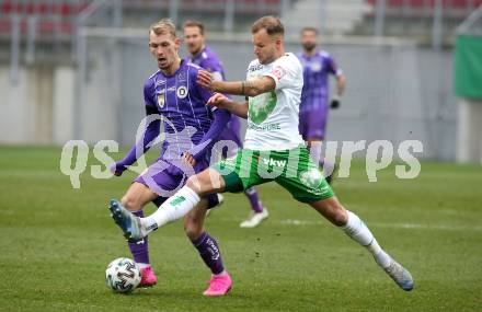 Fussball 2. Liga. SK Austria Klagenfurt gegen  SC Austria Lustenau.  Benjamin Hadzic (Klagenfurt), Matthias Maak (Lustenau). Klagenfurt, am 29.11.2020.
Foto: Kuess
www.qspictures.net
---
pressefotos, pressefotografie, kuess, qs, qspictures, sport, bild, bilder, bilddatenbank