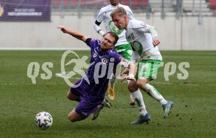 Fussball 2. Liga. SK Austria Klagenfurt gegen  SC Austria Lustenau.  Markus Rusek (Klagenfurt), Fabian Gmeiner (Lustenau). Klagenfurt, am 29.11.2020.
Foto: Kuess
www.qspictures.net
---
pressefotos, pressefotografie, kuess, qs, qspictures, sport, bild, bilder, bilddatenbank