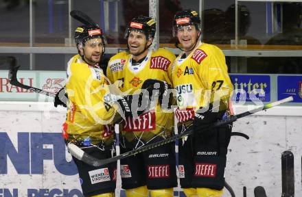 EBEL. Eishockey Bundesliga. KAC gegen	spusu Vienna Capitals.  Torjubel Alex Wall, Colin Campbell, Ty Loney  (Vienna). Klagenfurt, am 29.11.2020.
Foto: Kuess
www.qspictures.net

---
pressefotos, pressefotografie, kuess, qs, qspictures, sport, bild, bilder, bilddatenbank