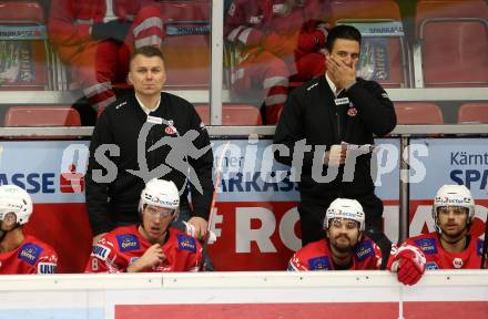 EBEL. Eishockey Bundesliga. KAC gegen	spusu Vienna Capitals. Trainer Andrej Hocevar, Co-Trainer David Joseph Fischer (KAC). Klagenfurt, am 29.11.2020.
Foto: Kuess
www.qspictures.net

---
pressefotos, pressefotografie, kuess, qs, qspictures, sport, bild, bilder, bilddatenbank