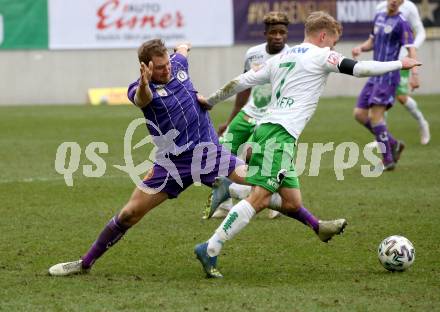 Fussball 2. Liga. SK Austria Klagenfurt gegen  SC Austria Lustenau.  Markus Rusek, (Klagenfurt), Fabian Gmeiner (Lustenau). Klagenfurt, am 29.11.2020.
Foto: Kuess
www.qspictures.net
---
pressefotos, pressefotografie, kuess, qs, qspictures, sport, bild, bilder, bilddatenbank