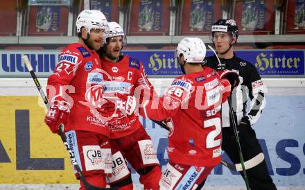 EBEL. Eishockey Bundesliga. KAC gegen	spusu Vienna Capitals. Torjubel Manuel Ganahl, Thomas Hundertpfund, Martin Schumnig (KAC). Klagenfurt, am 29.11.2020.
Foto: Kuess
www.qspictures.net

---
pressefotos, pressefotografie, kuess, qs, qspictures, sport, bild, bilder, bilddatenbank