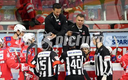 EBEL. Eishockey Bundesliga. KAC gegen	spusu Vienna Capitals.  Co-Trainer David Joseph Fischer, Trainer Andrej Hocevar (KAC). Klagenfurt, am 29.11.2020.
Foto: Kuess
www.qspictures.net

---
pressefotos, pressefotografie, kuess, qs, qspictures, sport, bild, bilder, bilddatenbank