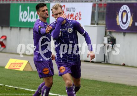 Fussball 2. Liga. SK Austria Klagenfurt gegen  SC Austria Lustenau.  Torjubel Darijo Pecirep, Benjamin Hadzic (Klagenfurt). Klagenfurt, am 29.11.2020.
Foto: Kuess
www.qspictures.net
---
pressefotos, pressefotografie, kuess, qs, qspictures, sport, bild, bilder, bilddatenbank