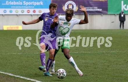 Fussball 2. Liga. SK Austria Klagenfurt gegen  SC Austria Lustenau.  Herbert Paul (Klagenfurt), Brandon Baiye (Lustenau). Klagenfurt, am 29.11.2020.
Foto: Kuess
www.qspictures.net
---
pressefotos, pressefotografie, kuess, qs, qspictures, sport, bild, bilder, bilddatenbank