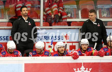 EBEL. Eishockey Bundesliga. KAC gegen	spusu Vienna Capitals. Co-Trainer David Joseph Fischer, Trainer Andrej Hocevar (KAC). Klagenfurt, am 29.11.2020.
Foto: Kuess
www.qspictures.net

---
pressefotos, pressefotografie, kuess, qs, qspictures, sport, bild, bilder, bilddatenbank