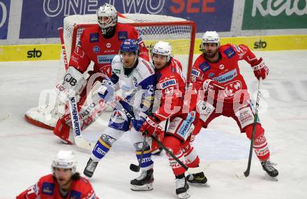EBEL. Eishockey Bundesliga. VSV gegen KAC.  Sahir Gill,  (VSV), David Madlener, Marcel Witting, Martin Schumnig (KAC). Villach, am 1.12.2020.
Foto: Kuess
www.qspictures.net
---
pressefotos, pressefotografie, kuess, qs, qspictures, sport, bild, bilder, bilddatenbank