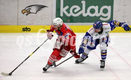 EBEL. Eishockey Bundesliga. VSV gegen KAC. Chris Collins,  (VSV), Lukas Haudum  (KAC). Villach, am 1.12.2020.
Foto: Kuess
www.qspictures.net
---
pressefotos, pressefotografie, kuess, qs, qspictures, sport, bild, bilder, bilddatenbank