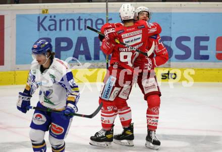 EBEL. Eishockey Bundesliga. VSV gegen KAC. Torjubel Clemens Unterweger, Lukas haudum (KAC). Villach, am 1.12.2020.
Foto: Kuess
www.qspictures.net
---
pressefotos, pressefotografie, kuess, qs, qspictures, sport, bild, bilder, bilddatenbank