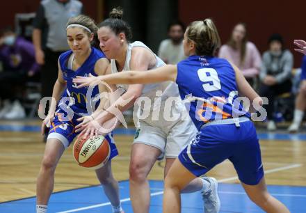 Basketball Damen Superliga 2020/2021. Grunddurchgang 7. Runde.  KOS Celovec Damen gegen DBB LZ OOE. Alina Seher (KOS Celovec), Emma Gumpetsberger,  Lisa Ganhoer  (OOE). Klagenfurt, am 5.12.2020.
Foto: Kuess
www.qspictures.net

---
pressefotos, pressefotografie, kuess, qs, qspictures, sport, bild, bilder, bilddatenbank