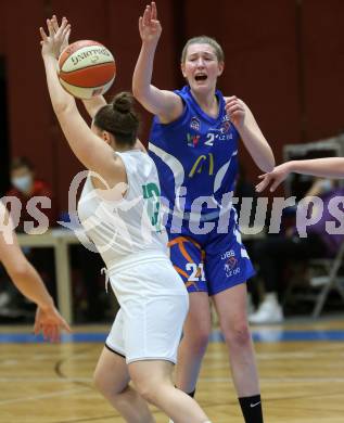Basketball Damen Superliga 2020/2021. Grunddurchgang 7. Runde.  KOS Celovec Damen gegen DBB LZ OOE. Lena Weissenbrunner (KOS Celovec),  Lara Mendl  (OOE). Klagenfurt, am 5.12.2020.
Foto: Kuess
www.qspictures.net

---
pressefotos, pressefotografie, kuess, qs, qspictures, sport, bild, bilder, bilddatenbank