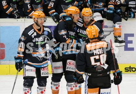 EBEL. Eishockey Bundesliga. VSV gegen Black Wings LINZ 1992.  Torjubel Marc-Andre Dorion, Brian Lebler, Dragan UmicevicSebastien Piche  (Linz). Villach, am 6.12.2020.
Foto: Kuess
www.qspictures.net
---
pressefotos, pressefotografie, kuess, qs, qspictures, sport, bild, bilder, bilddatenbank