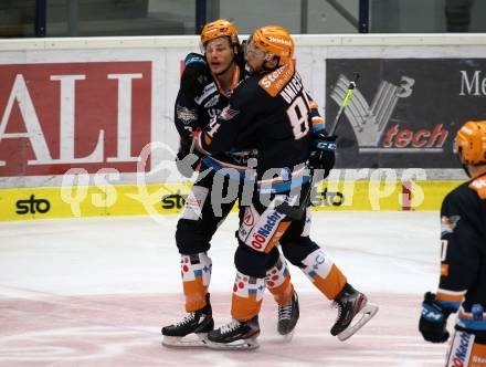 EBEL. Eishockey Bundesliga. VSV gegen Black Wings LINZ 1992.  Torjubel Brian Lebler, Dragan Umicevic  (Linz). Villach, am 6.12.2020.
Foto: Kuess
www.qspictures.net
---
pressefotos, pressefotografie, kuess, qs, qspictures, sport, bild, bilder, bilddatenbank