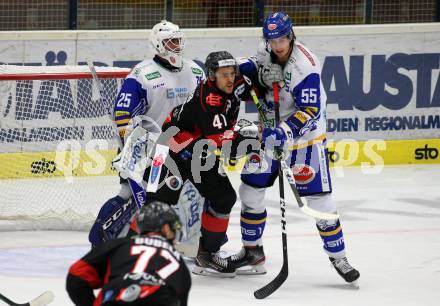 EBEL. Eishockey Bundesliga. VSV gegen Bratislava Capitals. Raphael Wolf,  (VSV), Maxime Fortier  (Bratislava). Villach, am 8.12.2020.
Foto: Kuess
www.qspictures.net
---
pressefotos, pressefotografie, kuess, qs, qspictures, sport, bild, bilder, bilddatenbank