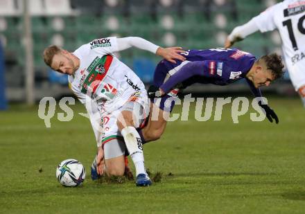 Fussball. Bundesliga. RZ Pellets WAC gegen FK Austria Wien. Jonathan Scherzer,  (WAC),  Benedikt Pichler (Wien). Wolfsberg, am 13.12.2020.
Foto: Kuess
www.qspictures.net

---
pressefotos, pressefotografie, kuess, qs, qspictures, sport, bild, bilder, bilddatenbank
