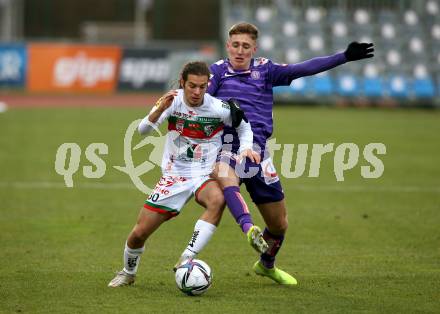 Fussball. Bundesliga. RZ Pellets WAC gegen FK Austria Wien. Matthaeus Taferner (WAC),  Aleksandar Jukic (Wien). Wolfsberg, am 13.12.2020.
Foto: Kuess
www.qspictures.net

---
pressefotos, pressefotografie, kuess, qs, qspictures, sport, bild, bilder, bilddatenbank