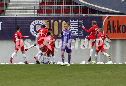 Fussball 2. Liga. SK Austria Klagenfurt gegen  FC Liefering. Torjubel  (Liefering). Klagenfurt, am 13.12.2020.
Foto: Kuess
www.qspictures.net
---
pressefotos, pressefotografie, kuess, qs, qspictures, sport, bild, bilder, bilddatenbank